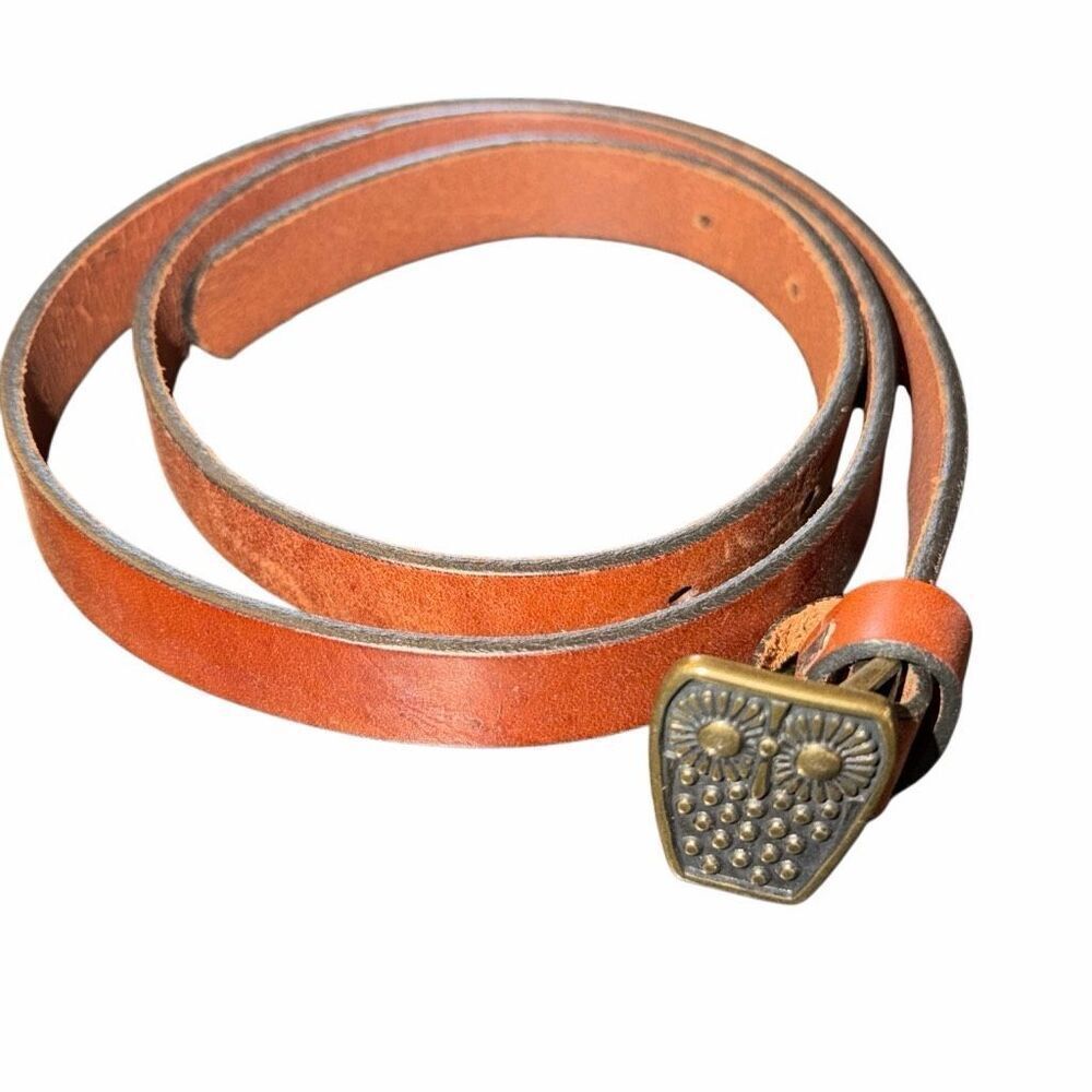 Owl closure brown leather belt 37 inches delicate adorable cute. Mcm